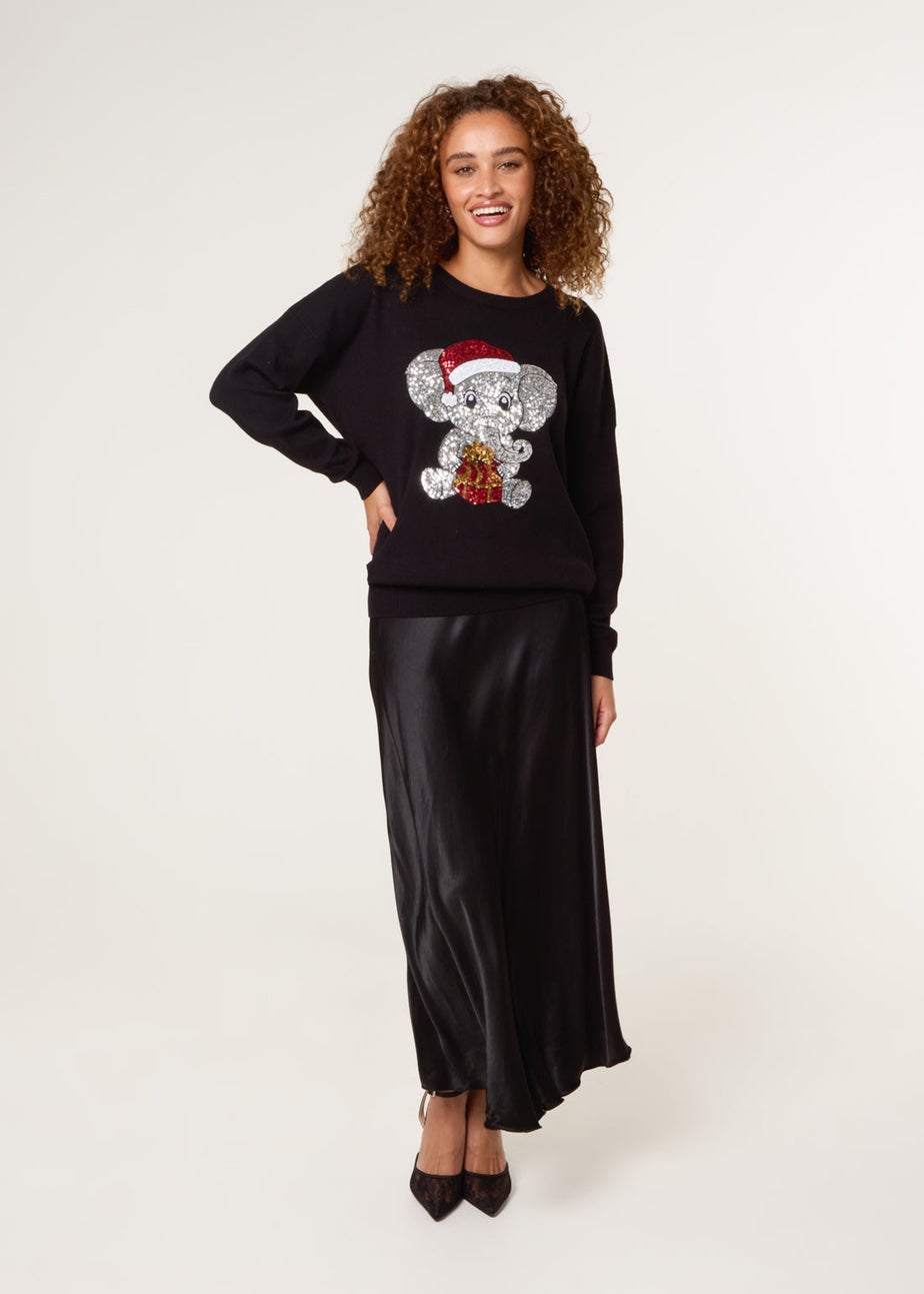 Blue Vanilla Black Christmas Sequin Elephant Jumper