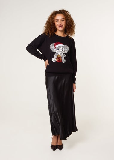Blue Vanilla Black Christmas Sequin Elephant Jumper
