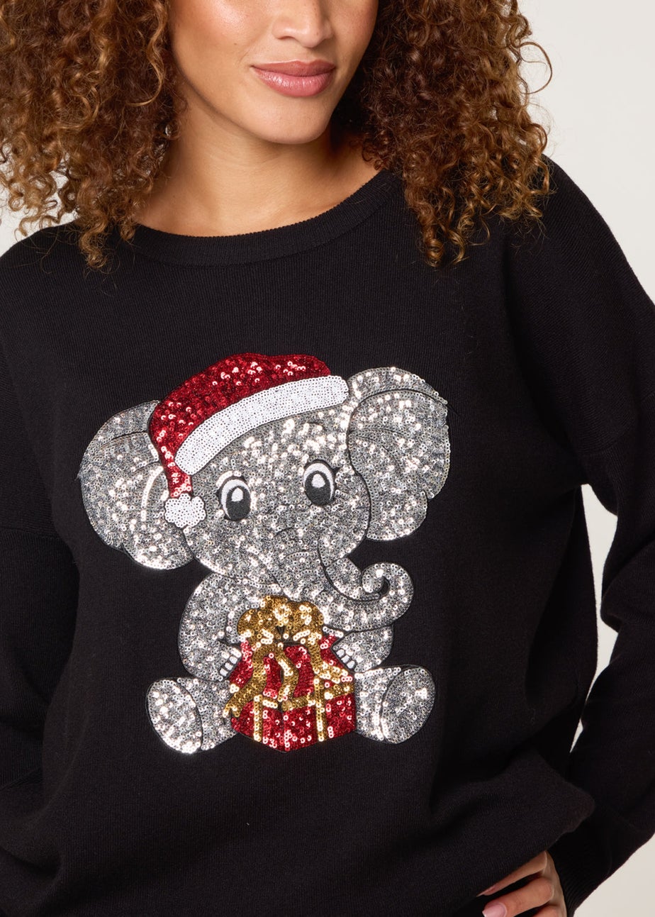Blue Vanilla Black Christmas Sequin Elephant Jumper