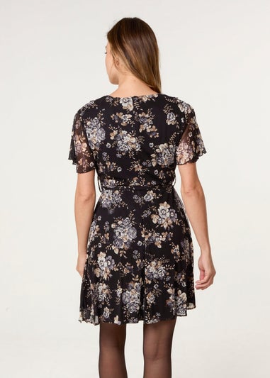 Blue Vanilla Black Frill Wrap Mini Dress