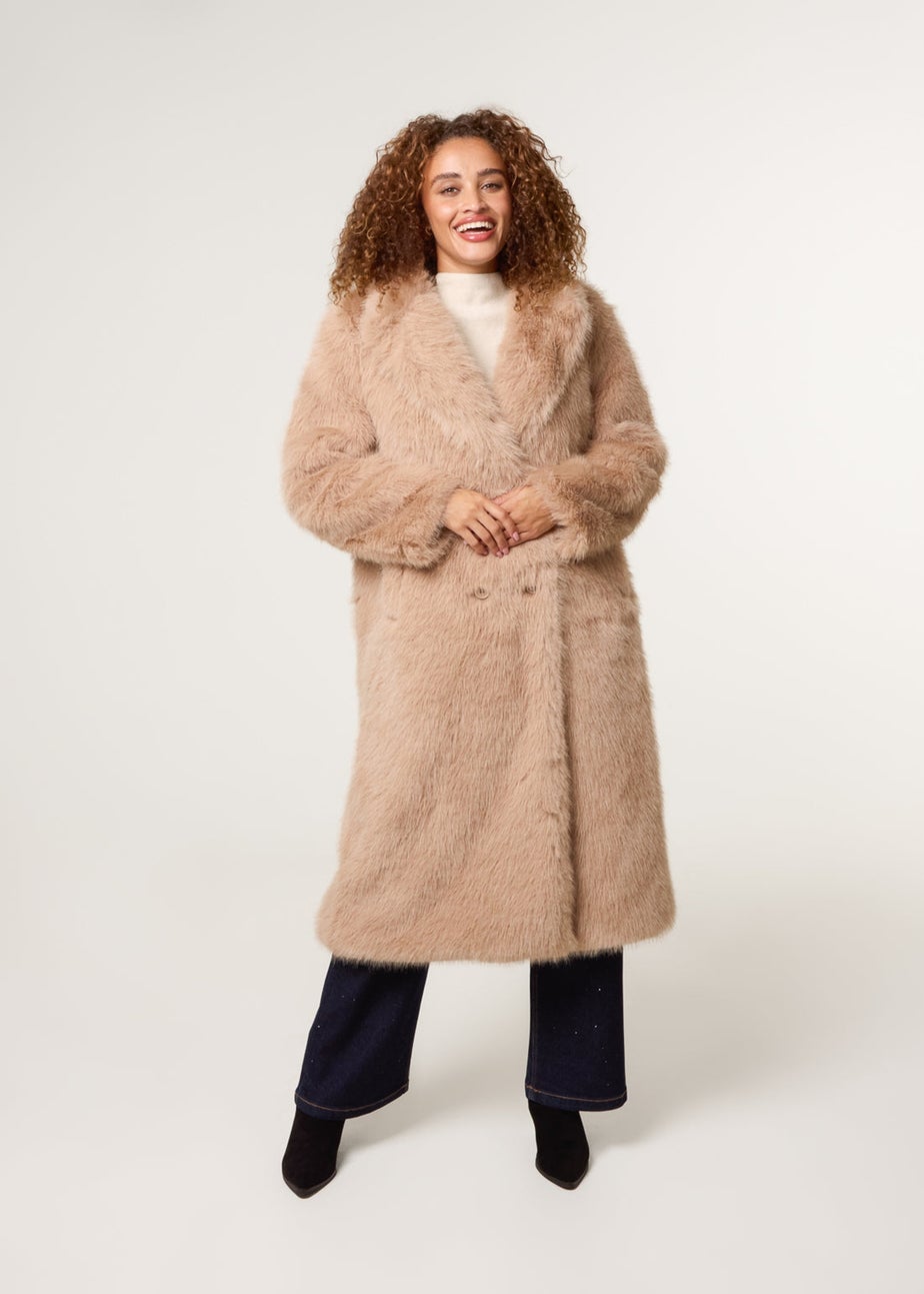 Blue Vanilla Beige Long Fluffy Coat