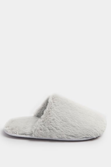 Yours Grey Plush Faux Fur Mule Slippers