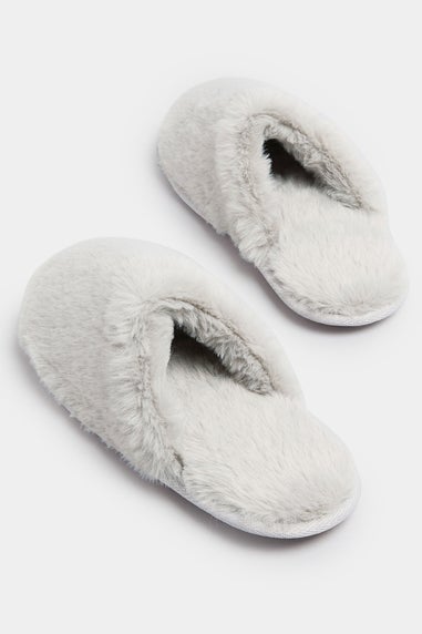 Yours Grey Plush Faux Fur Mule Slippers