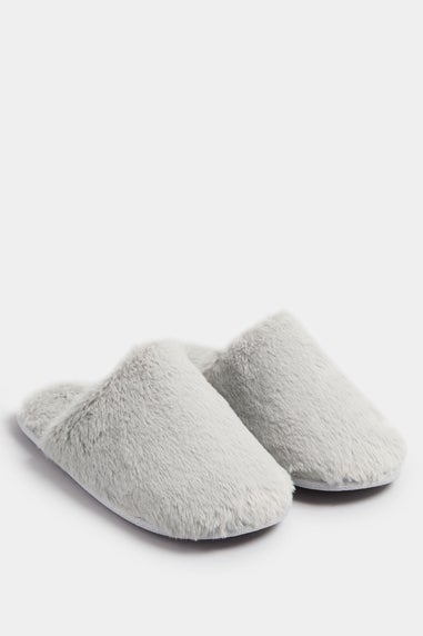 Yours Grey Plush Faux Fur Mule Slippers