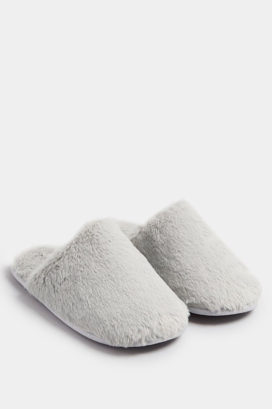 Yours Grey Plush Faux Fur Mule Slippers