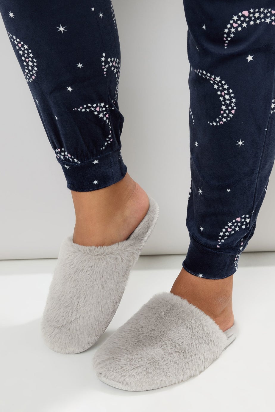Yours Grey Plush Faux Fur Mule Slippers