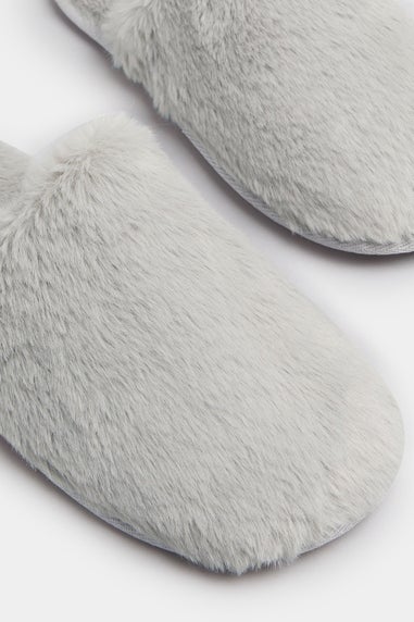 Yours Grey Plush Faux Fur Mule Slippers