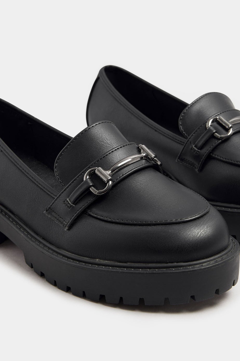 Yours Black Metal Trim Detail Loafers In Wide E & Extra Wide EEE Fit