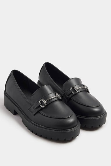 Yours Black Metal Trim Detail Loafers In Wide E & Extra Wide EEE Fit