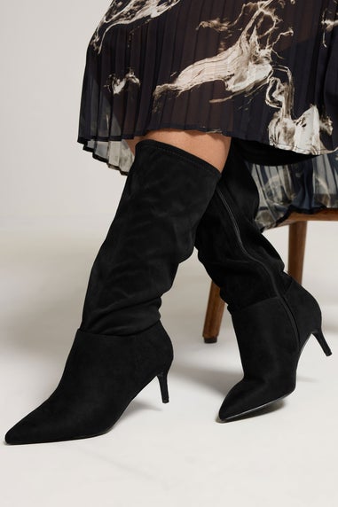 Yours Black Pointed Toe Kitten Heel Boots In Extra Wide EEE Fit