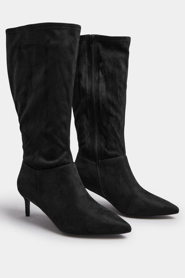 Yours Black Pointed Toe Kitten Heel Boots In Extra Wide EEE Fit
