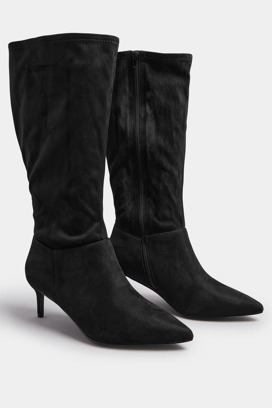 Yours Black Pointed Toe Kitten Heel Boots In Extra Wide EEE Fit