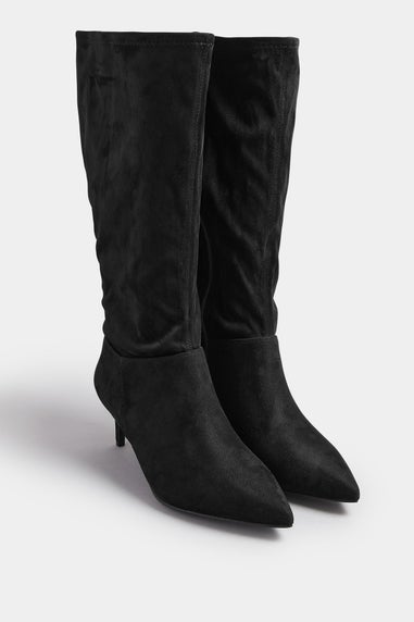 Yours Black Pointed Toe Kitten Heel Boots In Extra Wide EEE Fit