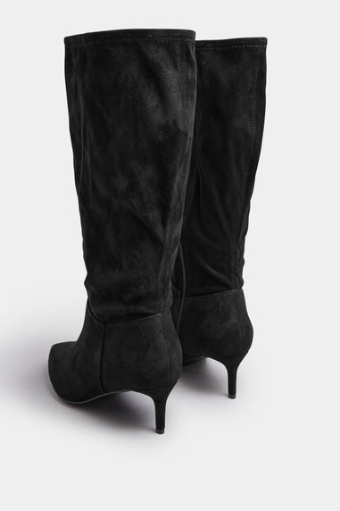 Yours Black Pointed Toe Kitten Heel Boots In Extra Wide EEE Fit