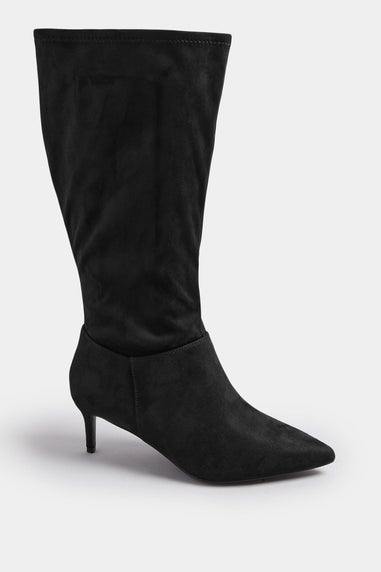 Yours Black Pointed Toe Kitten Heel Boots In Extra Wide EEE Fit