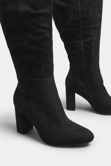 Yours Black Faux Suede Heeled Knee High Boot In Extra Wide EEE Fit