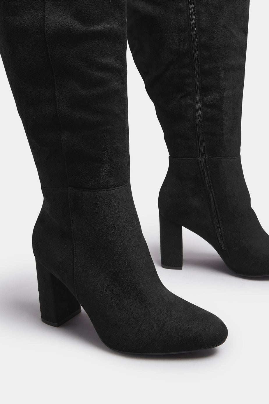 Yours Black Faux Suede Heeled Knee High Boot In Extra Wide EEE Fit