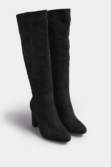 Yours Black Faux Suede Heeled Knee High Boot In Extra Wide EEE Fit