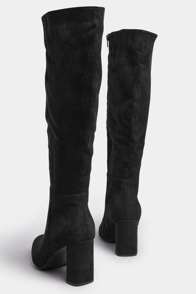 Yours Black Faux Suede Heeled Knee High Boot In Extra Wide EEE Fit