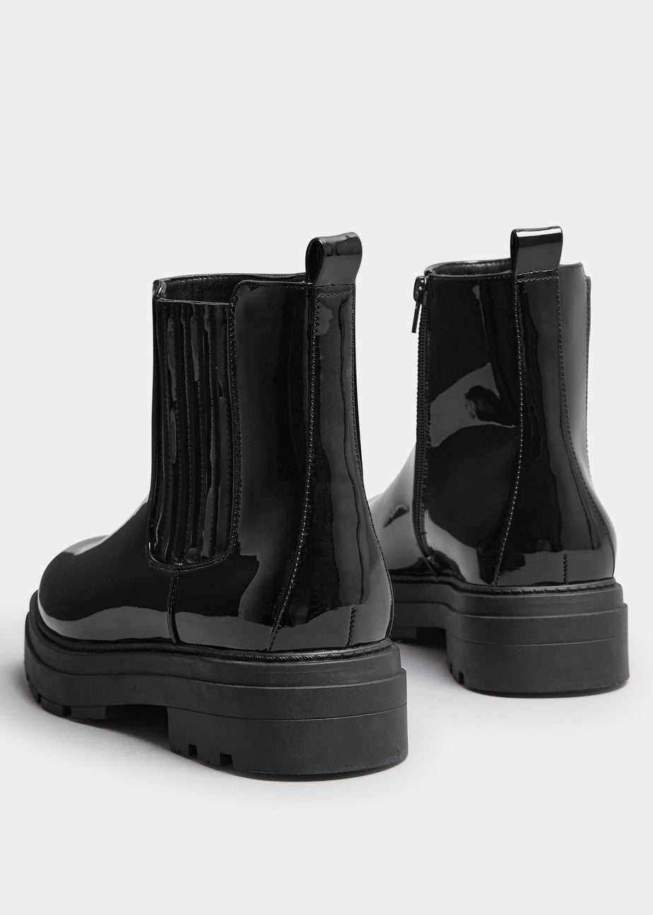 Yours Black Patent Chunky Chealsea Boots In Extra Wide EEE Fit