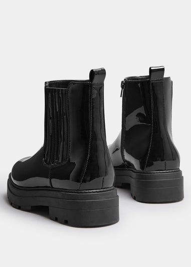 Yours Black Patent Chunky Chealsea Boots In Extra Wide EEE Fit