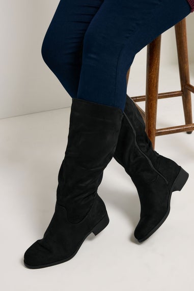 Yours Black Faux Suede Wide Calf Knee High Boots In Extra Wide EEE Fit