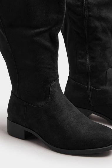 Yours Black Faux Suede Wide Calf Knee High Boots In Extra Wide EEE Fit