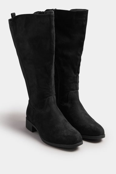 Yours Black Faux Suede Wide Calf Knee High Boots In Extra Wide EEE Fit