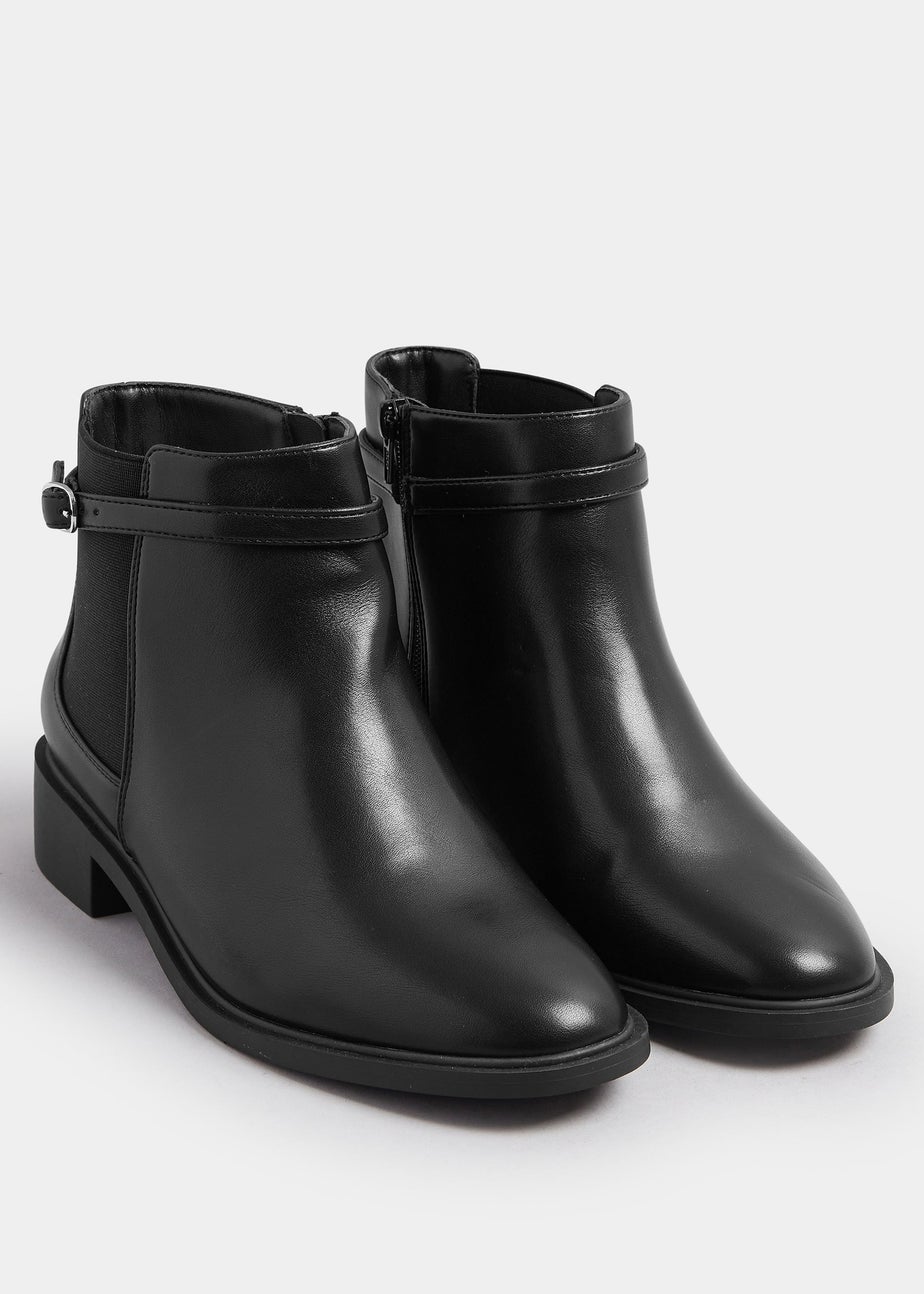 Yours Black Faux Leather Buckle Stretch Ankle Boots In Wide E Fit & Extra Wide EEE Fit