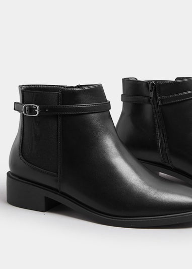 Yours Black Faux Leather Buckle Stretch Ankle Boots In Wide E Fit & Extra Wide EEE Fit