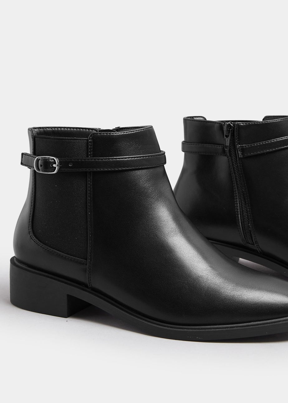 Yours Black Faux Leather Buckle Stretch Ankle Boots In Wide E Fit & Extra Wide EEE Fit