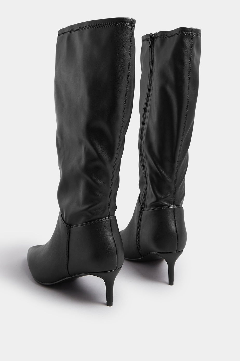 Yours Black Faux Leather Pointed Kitten Heel Boots In Extra Wide EEE Fit