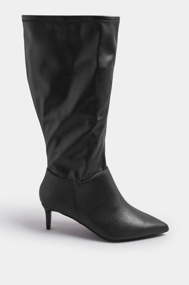 Yours Black Faux Leather Pointed Kitten Heel Boots In Extra Wide EEE Fit