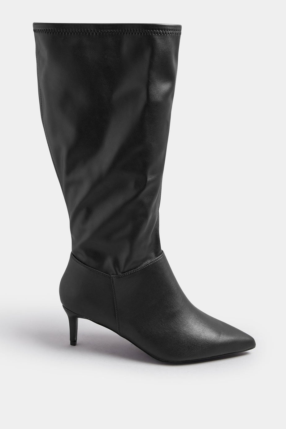 Yours Black Faux Leather Pointed Kitten Heel Boots In Extra Wide EEE Fit