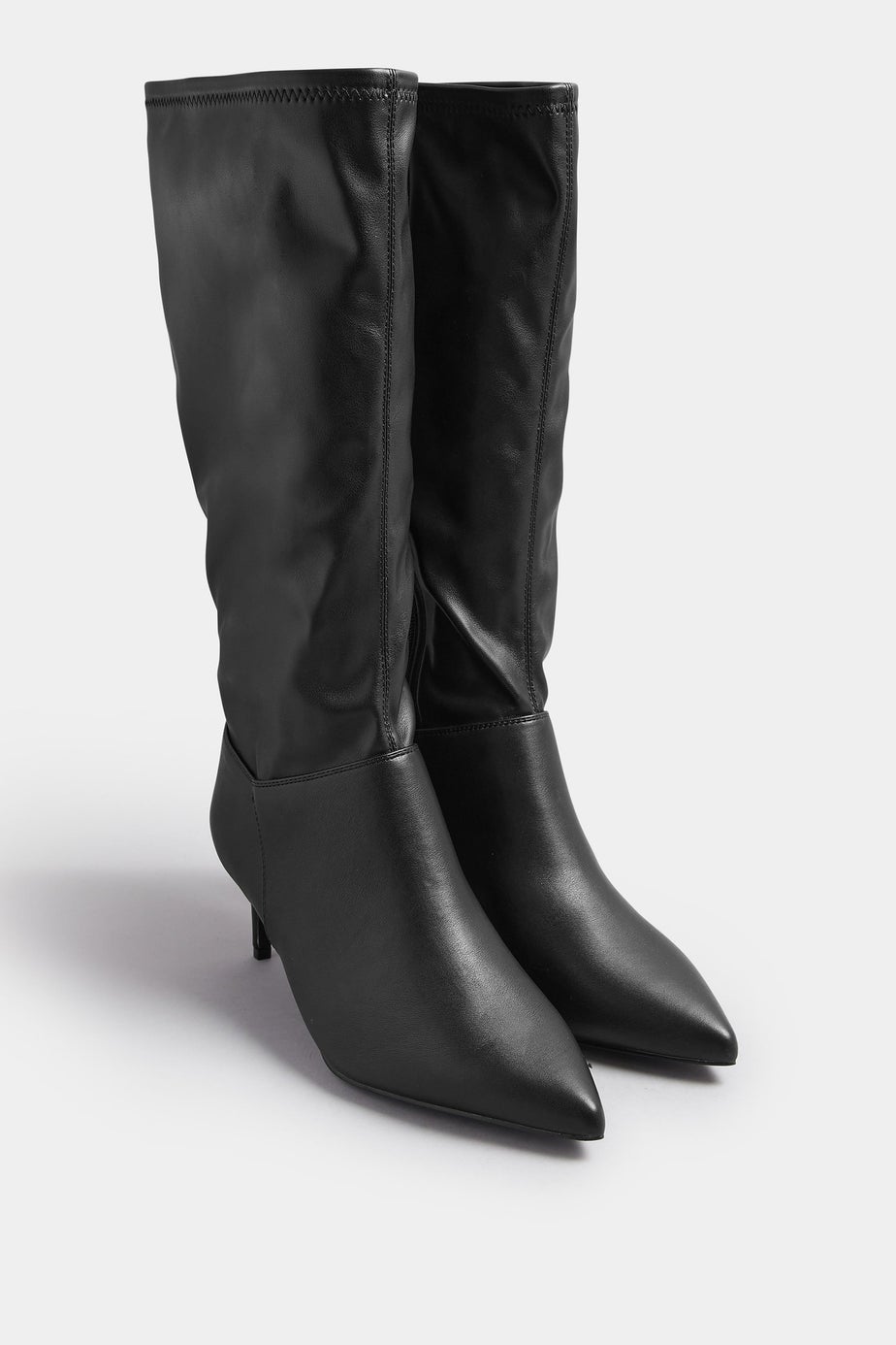 Yours Black Faux Leather Pointed Kitten Heel Boots In Extra Wide EEE Fit