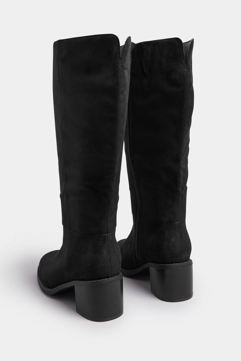 Yours Black Faux Suede Block Heel Knee High Boots In Extra Wide EEE Fit