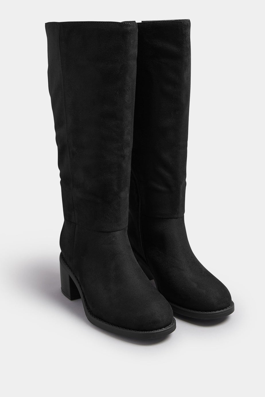 Yours Black Faux Suede Block Heel Knee High Boots In Extra Wide EEE Fit