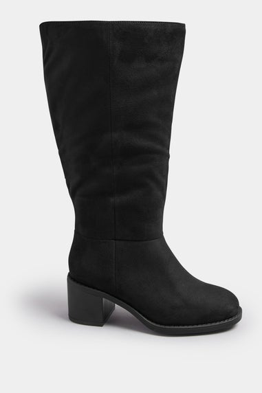 Yours Black Faux Suede Block Heel Knee High Boots In Extra Wide EEE Fit