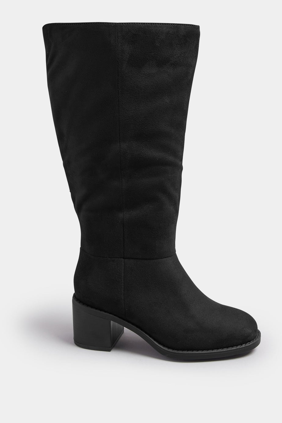 Yours Black Faux Suede Block Heel Knee High Boots In Extra Wide EEE Fit