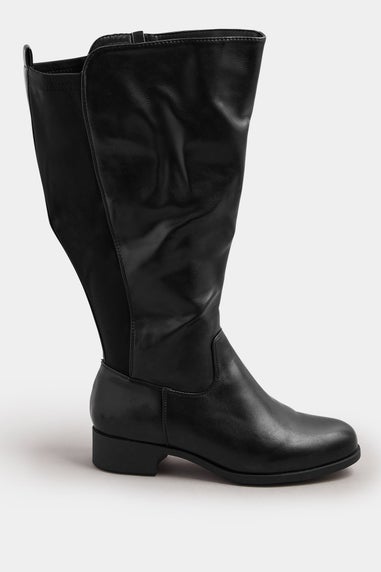 Yours Black Faux Leather Wide Calf Knee High Boots In Extra Wide EEE Fit
