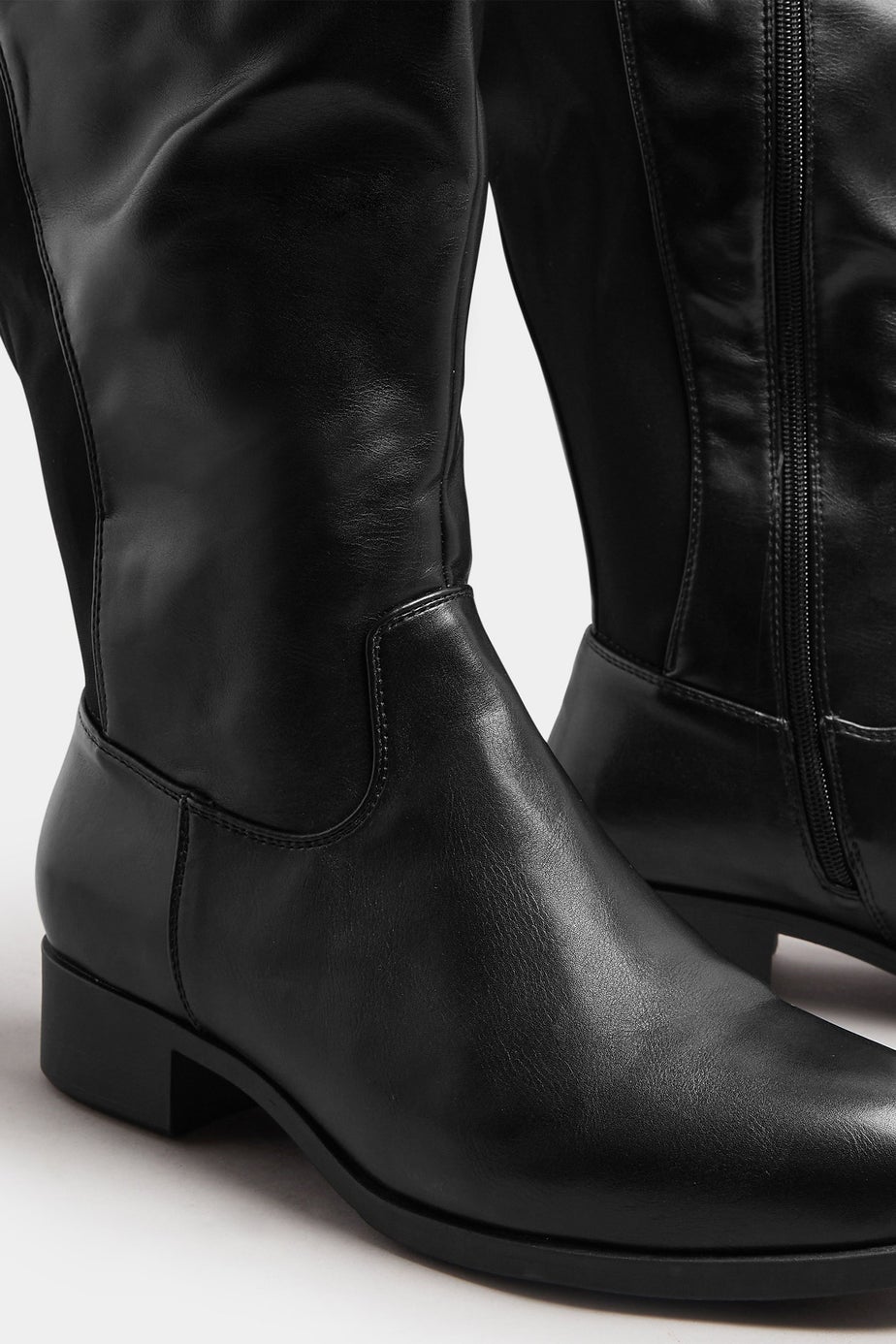 Yours Black Faux Leather Wide Calf Knee High Boots In Extra Wide EEE Fit