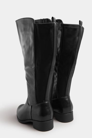 Yours Black Faux Leather Wide Calf Knee High Boots In Extra Wide EEE Fit