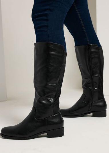 Yours Black Faux Leather Wide Calf Knee High Boots In Extra Wide EEE Fit