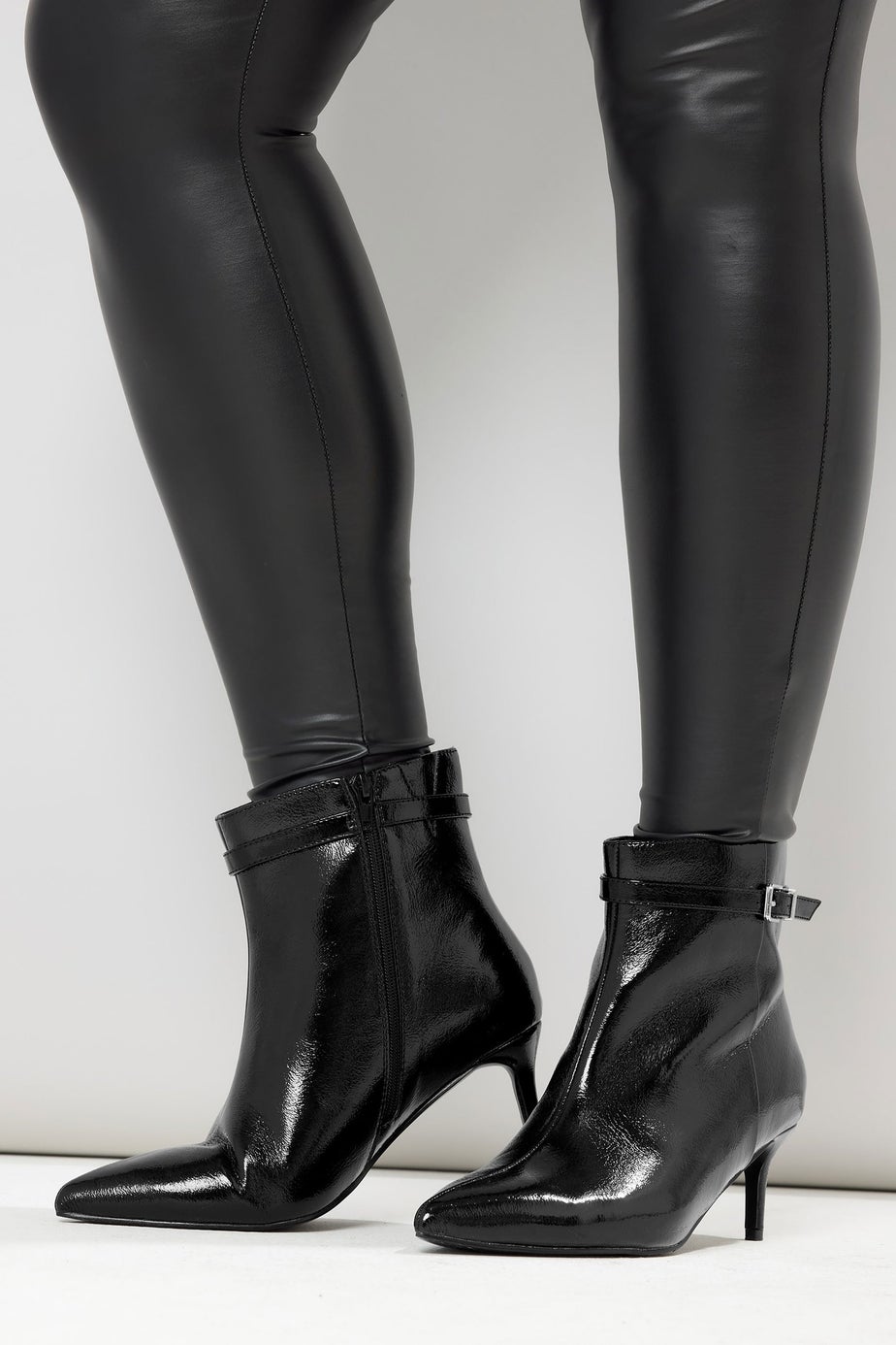 Yours Black Buckle Pointed Toe Kitten Heel Boots In Extra Wide EEE Fit
