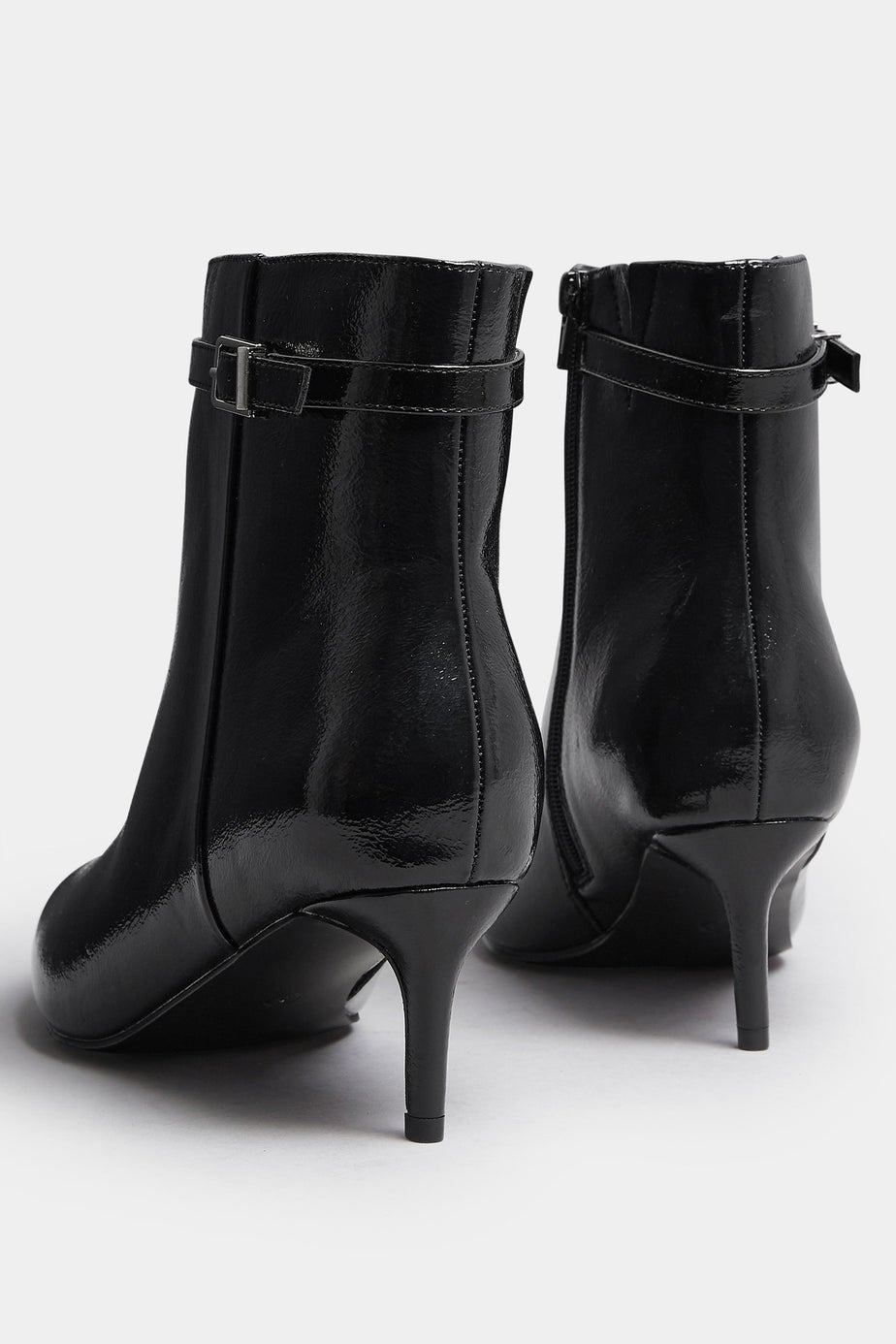 Yours Black Buckle Pointed Toe Kitten Heel Boots In Extra Wide EEE Fit