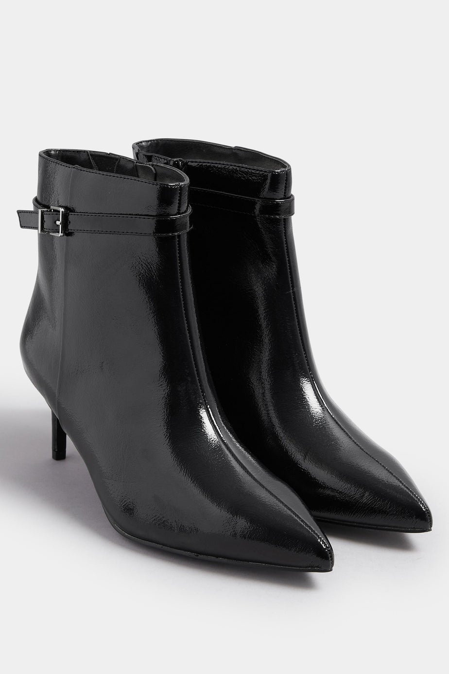 Yours Black Buckle Pointed Toe Kitten Heel Boots In Extra Wide EEE Fit