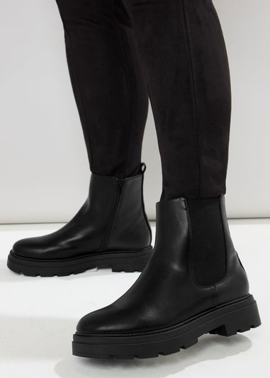 Yours Black Faux Leather Chunky Chelsea Boots In Extra Wide EEE Fit