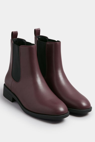 Yours Burgundy Red Faux Leather Chelsea Ankle Boots In Wide E Fit & Extra Wide EEE Fit
