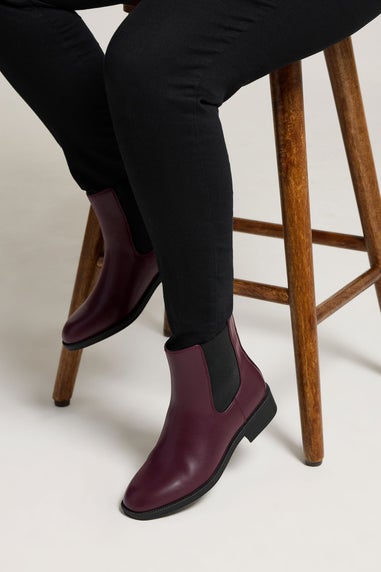 Yours Burgundy Red Faux Leather Chelsea Ankle Boots In Wide E Fit & Extra Wide EEE Fit