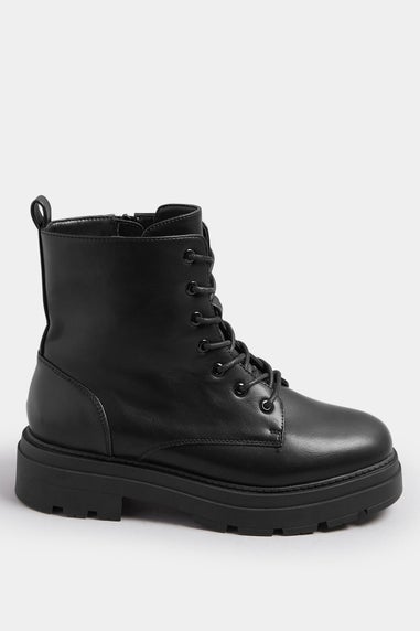 Yours Black Faux Leather Chunky Lace Up Boots In Extra Wide EEE Fit